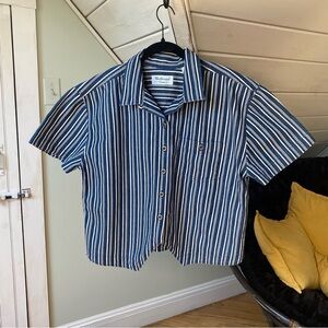 Westbound Blue and White Cropped 100% Cotton Button Down Shirt XL